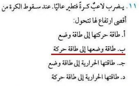 يضرب لاعب كرة فتطير عاليا عند سقوط الكرة من اقصى ارتفاع لها تتحول من - إجابته سؤال تحول- الطاقة 8206