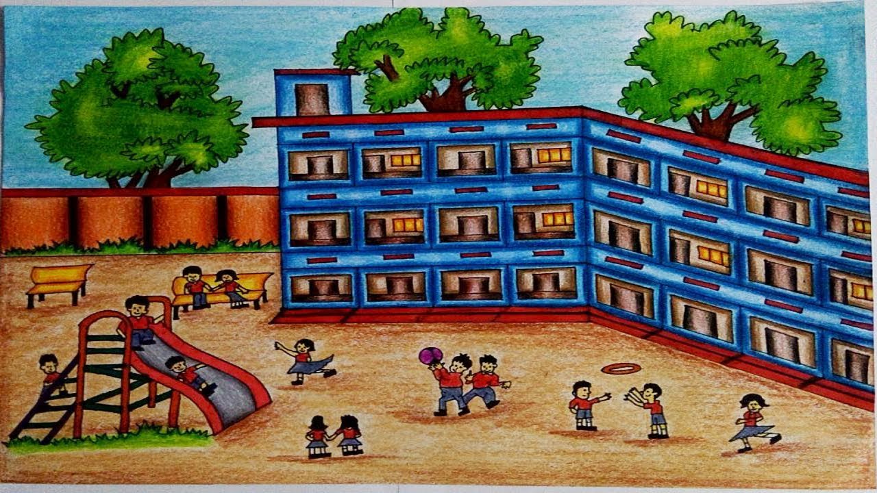 مدرسة للاطفال في عن شاهد رسم بالرسم المدرسه التعبير الاطفال افكار 745 3