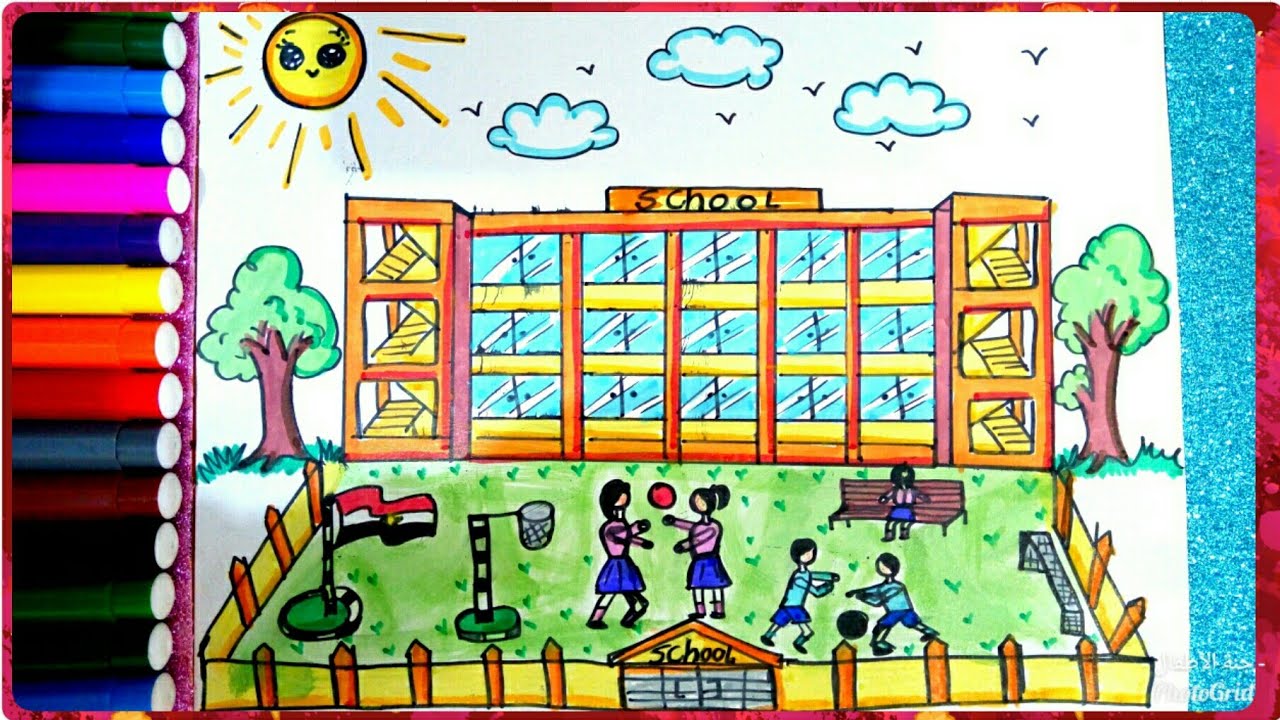 مدرسة للاطفال في عن شاهد رسم بالرسم المدرسه التعبير الاطفال افكار 745